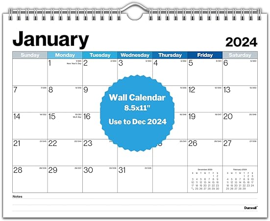 Photo 1 of Dunwell 2024 Calendar for 3-Ring Binder, Wall or Desk, 8.5x11 Spiral Bound 3-Hole Punched Office Calendar 2024, Wall Calendar 2024 for Home or Office
