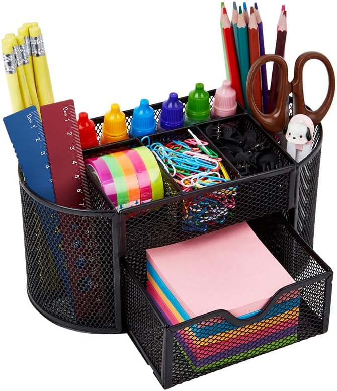 Photo 1 of JaBrand Desk Accessories and Workspace Organizers, Pen Organizer for Desk Mesh Office Organization Box with Drawer Stationery Holder Classroom School and Office Supplies 