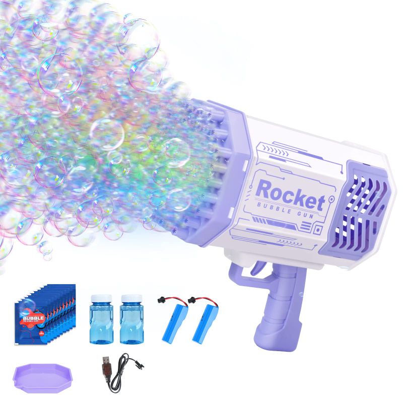 Photo 1 of Bazooka Bubble Gun, 69 Holes Bubbles Machine with 2 Batteries?Bubble Blaster for Kids Adults, Bubble Maker Summer Toy Gift for Outdoor Birthday Wedding Party (Purple)