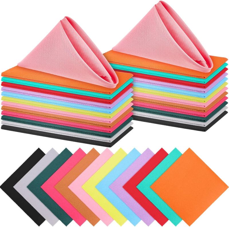 Photo 1 of 24 Pcs Multicolor Cloth Napkins Set of 24 Polyester Dinner Napkins Soft Washable Absorbent Reusable Napkin 18.9 x 18.9 Inch Napkins for Wedding Parties Event Holiday Dining Banquet 