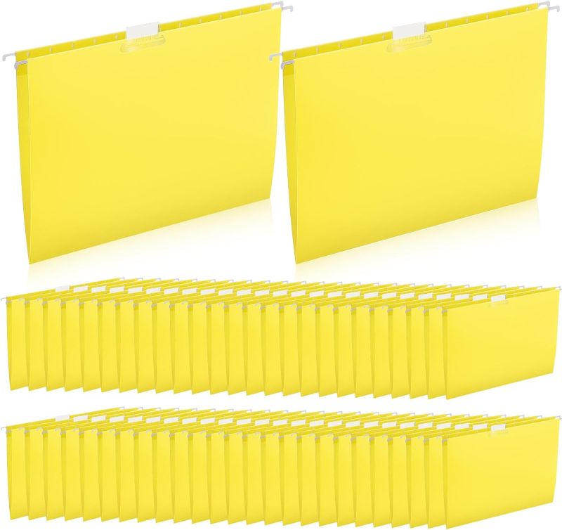 Photo 1 of 50 Pcs Hanging File Folders 12.4 x 9.45 Inch Hanging Folders with Adjustable Tabs Paper File Hangers with Tags for Students School Classroom Hospital Office(Yellow)
