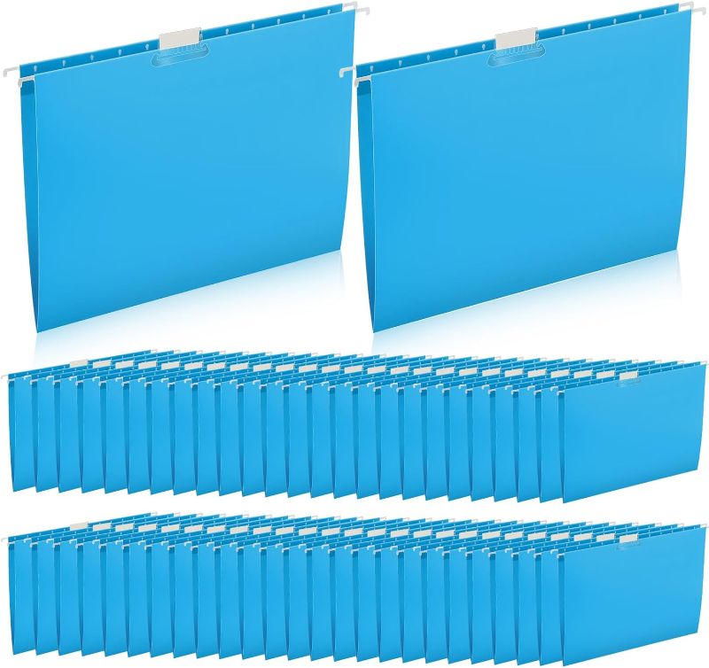 Photo 1 of 50 Pcs Hanging File Folders 12.4 x 9.45 Inch Hanging Folders with Adjustable Tabs Paper File Hangers with Tags for Students School Classroom Hospital Office (Blue)
