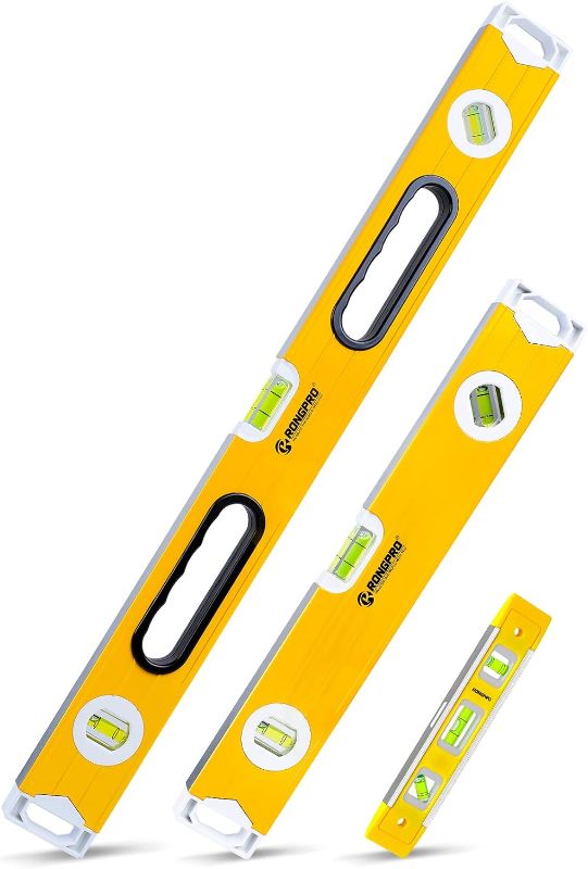 Photo 1 of 3-Piece Spirit Level Set, 9", 16", 24" Measuring Tool with 45°/90°/180° Bubbles, Shock Resistant Bubble Level Tool
