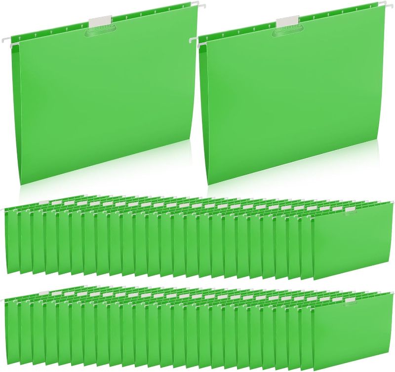 Photo 1 of 50 Pcs Hanging File Folders 12.4 x 9.45 Inch Hanging Folders with Adjustable Tabs Paper File Hangers with Tags for Students School Classroom Hospital Office (Green)
