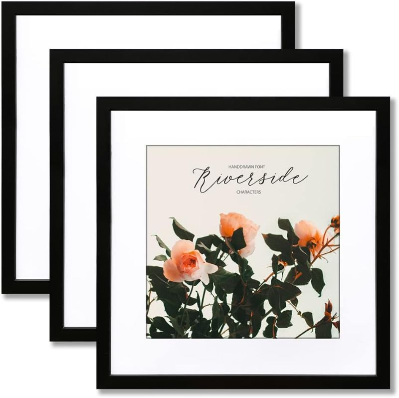 Photo 1 of 24x24 Frame Black, Display 20x20 Picture with Mat Or 24x24 Picture Without Mat, Wall Mounting Home Decor Picture Photo Frame, Set of 3
