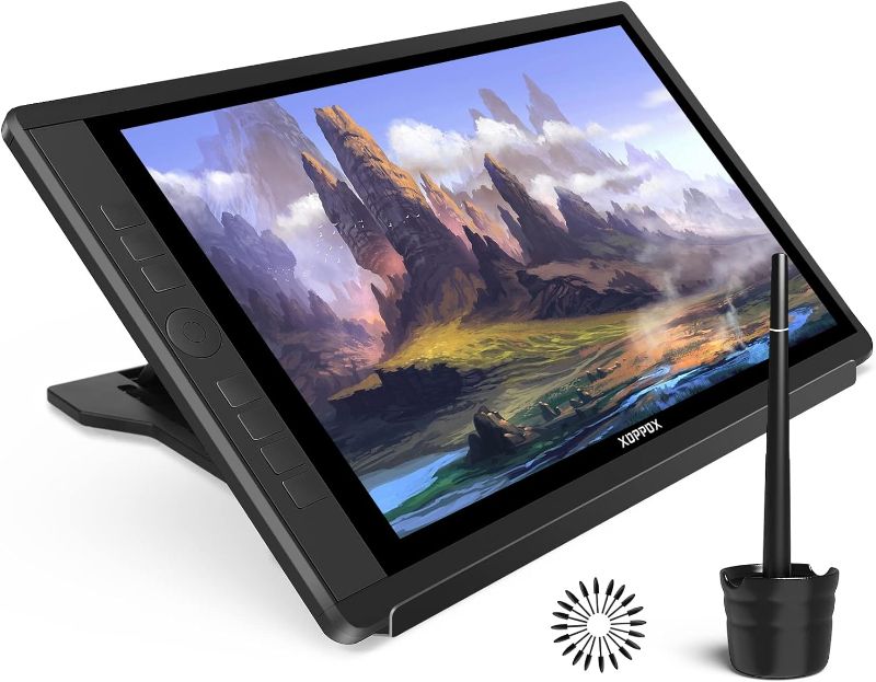 Photo 1 of Drawing Tablet with Screen, 15.6'' XOPPOX Graphics Drawing Monitor Pen Display with 1080P Full Laminated Screen,Tilt 8192 Levels Battery-Free Stylus,Adjustable Stand,Compatible for Window/Mac

