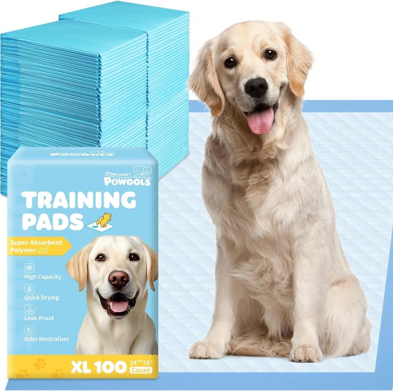Photo 1 of 100-Pack X-Large Puppy Pads - 34'' x 28'' Pee Pads for Dogs Potty Training with Leak-Proof Quick-Dry Design, 6-Layer Wee Wee Pads for Dogs
