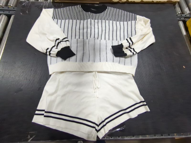 Photo 1 of 2 Piece Outfits For Women Striped Knitted Lounge Sweater and Short Set Sweatsuit, LARGE