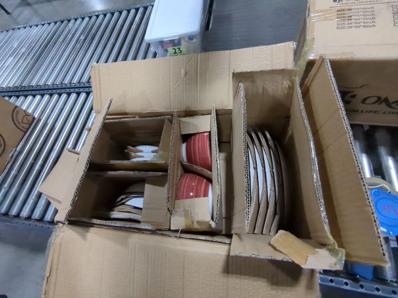 Photo 1 of Vancasso Bonbon Red Dinnerware Set, 24 Pieces, Ceramic, Handpainted Spirals Pattern, Safe Material, Stackable, Versatile, Minimalist Design, Freezer, Dishwasher, Microwave Service for 6 (24 pcs) Bonbon-Red