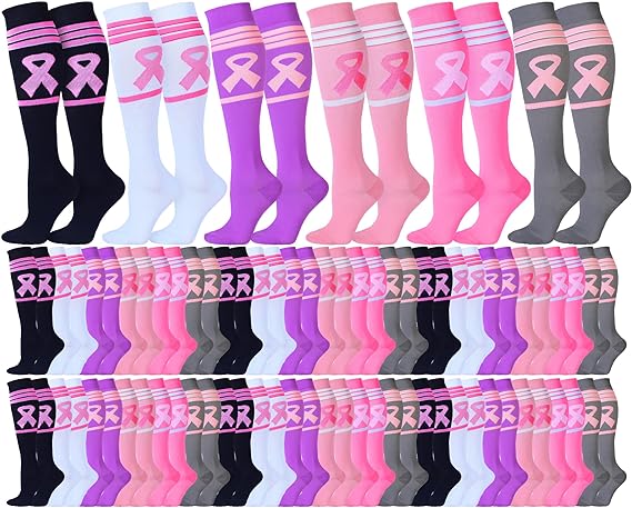 Photo 1 of Cindeer 60 Pairs Breast Cancer Awareness Knee High Socks for Women Pink Ribbon Sport Socks Bulk for Girls Gifts--- size S/M
