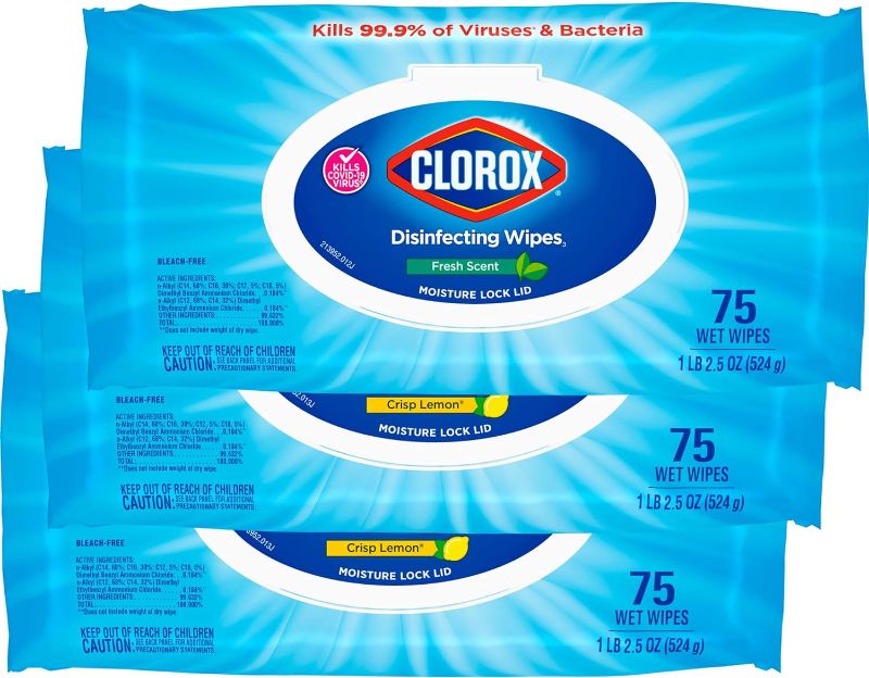 Photo 1 of 2 pack --Clorox Disinfecting Wipes, Value Flex Pack, 75 Count Each, Pack of 3 (Package May Vary)

