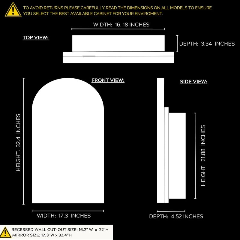 Photo 3 of (READ NOTES) Arched Black Medicine Cabinet With Mirror, Semi Recessed Or Surface Mounted Black Bathroom Mirror Cabinet With Storage - 17" x 32" Inches, Farmhouse Medicine Cabinet With Mirror -Black Mirror Cabinet Black 17"x32"