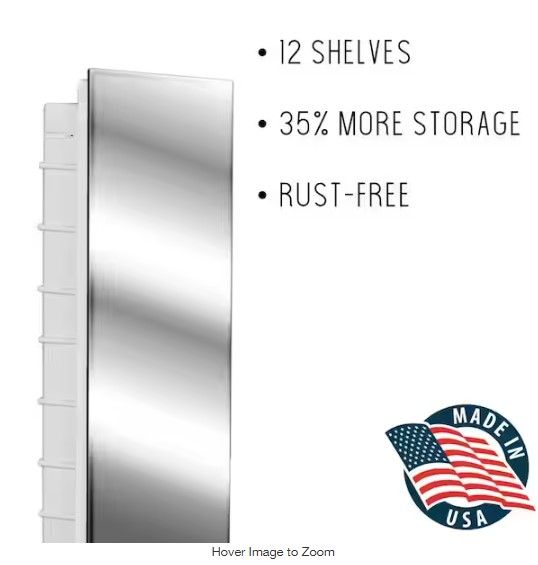 Photo 1 of **MINOR CHIP IN CORNER**
Media 16 in. x 36 in. x 3-1/2 in. Frameless Recessed 1-Door Medicine Cabinet with 12-Shelves 

