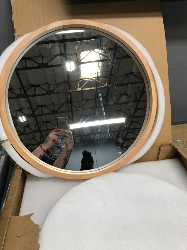 Photo 2 of (READ NOTES) small FUWU HOME Wood Round Mirror 20" Circle Wall Mirror Farmhouse Bathroom Vanity Mirror for Living Room Bedroom Entryway Modern Decoration (20" Freely Natural Beech Wood) Round 20 IN