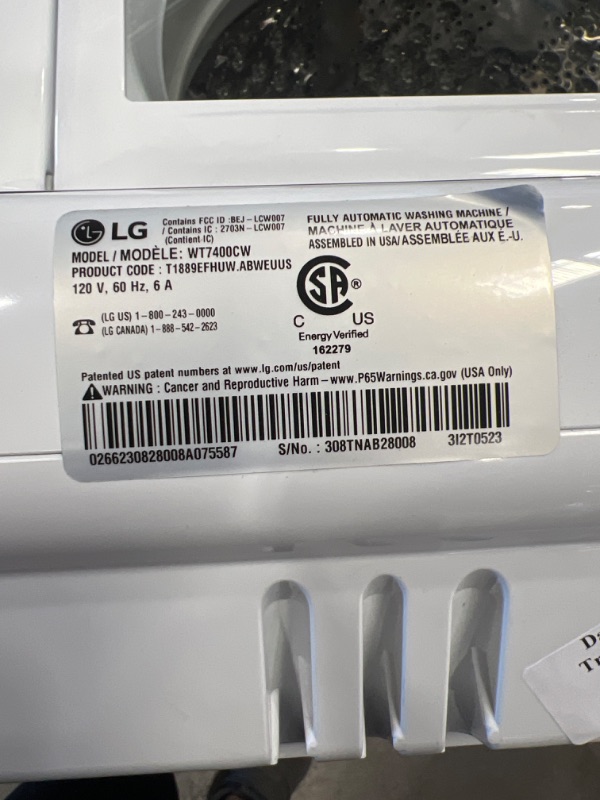 Photo 2 of LG TurboWash3D 5.5-cu ft High Efficiency Impeller Smart Top-Load Washer (White) ENERGY STAR