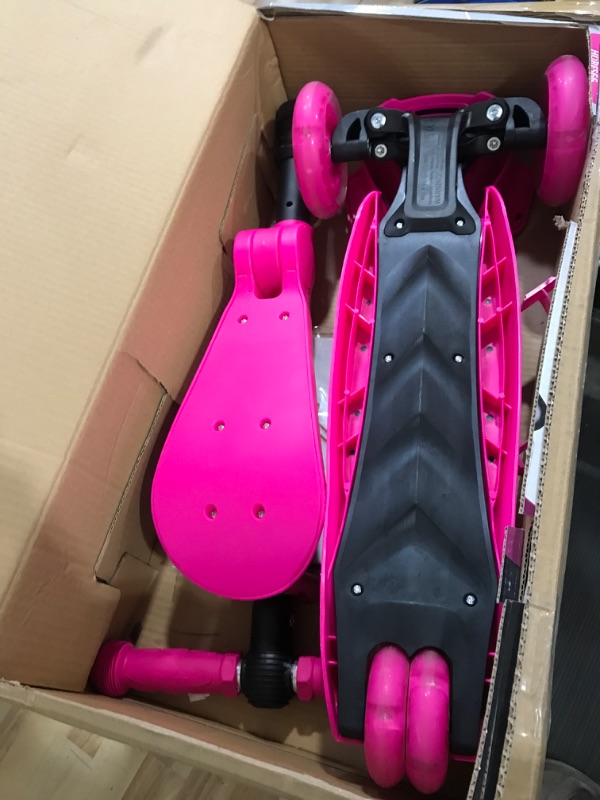 Photo 2 of 3 Wheeled Scooter for Kids - Stand & Cruise Child/Toddlers Toy Folding Kick Scooters w/Adjustable Height, Anti-Slip Deck, Flashing Wheel Lights, for Boys/Girls 2-12 Year Old - Hurtle Pink