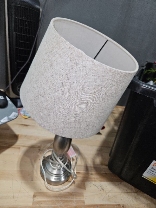 Photo 1 of 10x12 Silver Lamp Base & Neutral Beige Color Lampshade Beige Linen Table Lamp Shade, 10x12
