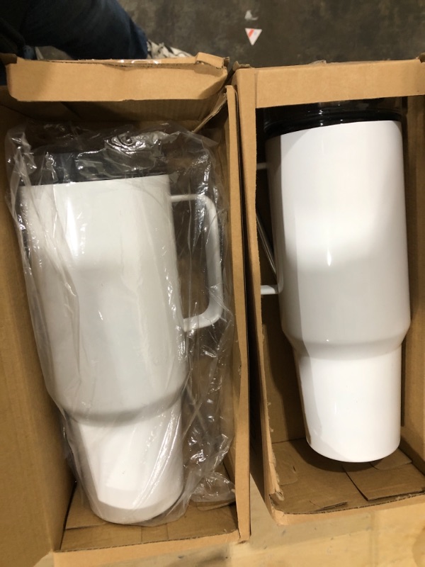 Photo 1 of PYD Life 2 Pack Sublimation 40 OZ Tumblers with Handle Blanks White Coffee Mugs Insulated Reusable Travel Cups with Lid and Stainless Straw for Tumbler Heat Press Sublimation Oven Printing