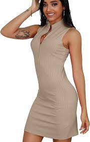 Photo 1 of LAXiMU Women's Summer Sleeveless Bodycon Dresses V Neck Slim fit Party Club Sexy Mini Dress large