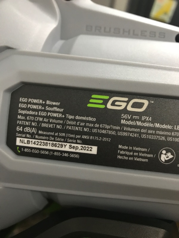 Photo 4 of **NON-FUNCITONAL BATTERY**
EGO Power+ LB6703 670 CFM 180 MPH 56V Lithium-Ion Cordless Electric Blower Kit