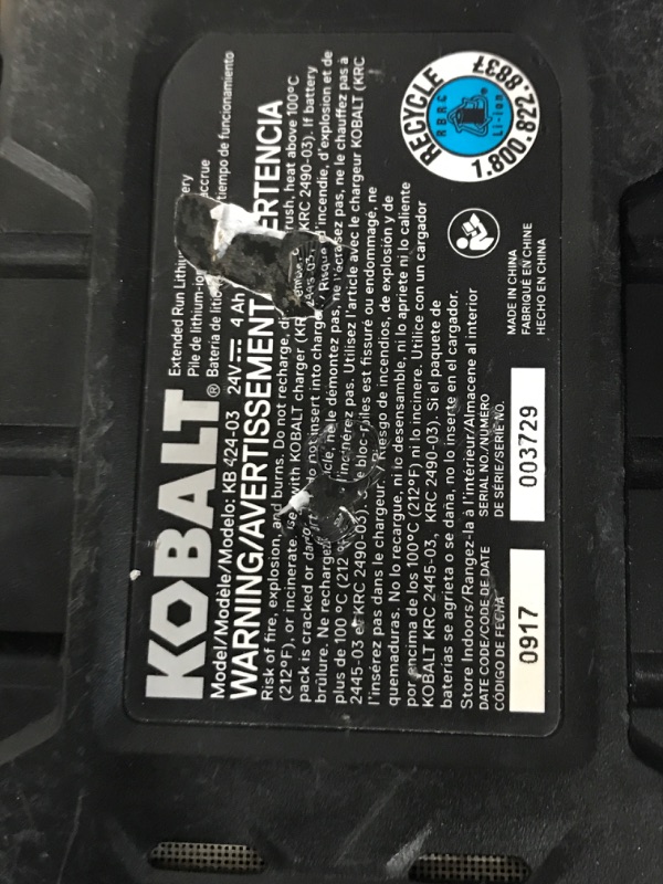 Photo 3 of **SEE NOTES**
Kobalt 24-Volt Max 120-MPH Brushless Handheld Cordless Electric Leaf Blower 4 Ah (Battery Included and Charger Included)