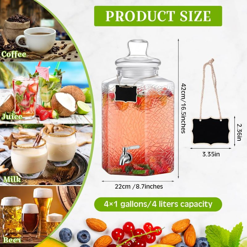 Photo 3 of (READ NOTES) Lallisa 2 Pcs 2.5 Gallon Glass Drink Dispensers for Parties Glass Beverage Dispenser with Spigot Sun Tea Jar Juice Dispenser with Wooden Chalkboard for Weddings Party favor