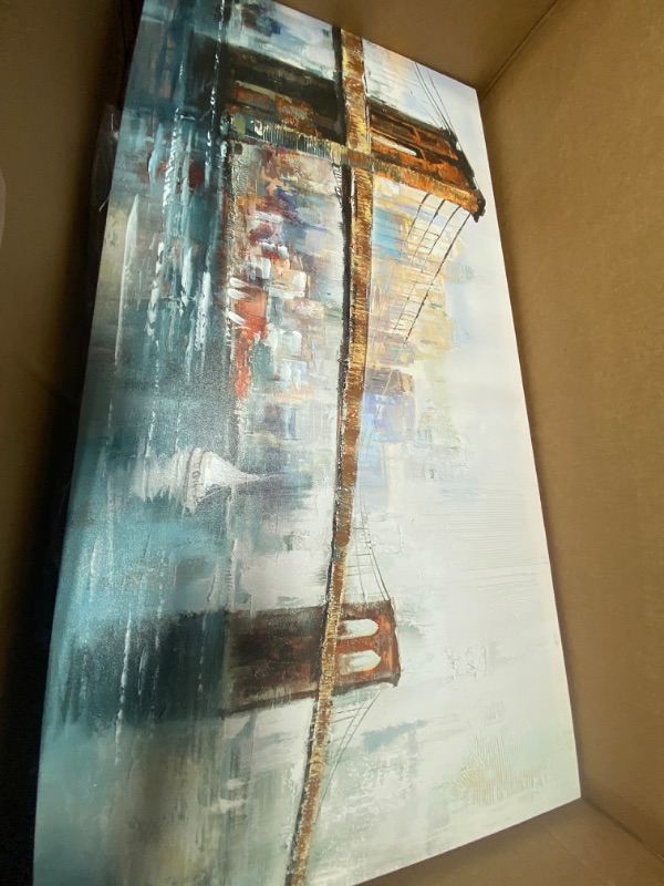 Photo 2 of Acocifi Brooklyn Bridge Wall Art New York Abstract Canvas Cityscape Painting Colorful NYC Skyline Framed Textured Picture Modern Artwork for Living Room Bedroom Bathroom Office Home Decor 40"x20" 40"x20" brooklyn bridge wall art