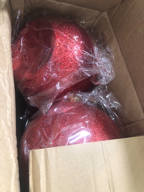 Photo 1 of 4 Pcs Large Christmas Ball Ornaments Giant Commercial Grade Plastic Christmas Ball Hanging Decorations 8" (200 Mm) for Outdoor Holiday Party Decorations Christmas Tree (Sequin Red)