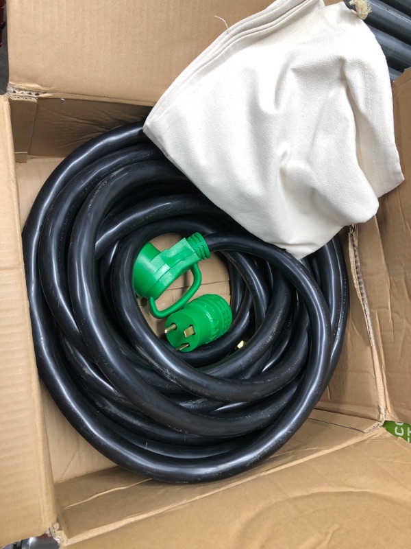 Photo 2 of addlon 50 Amp 50 Feet RV/EV Extension Cord with Adapter 30M/50F, Heavy Duty 6/3+8/1 STW AWG Gauge 4 Prong Power Cord, NEMA 14-50P to 14-50R, Tesla Model 3-S-X-Y,Black-Green, ETL Listed 50 FT - 50A