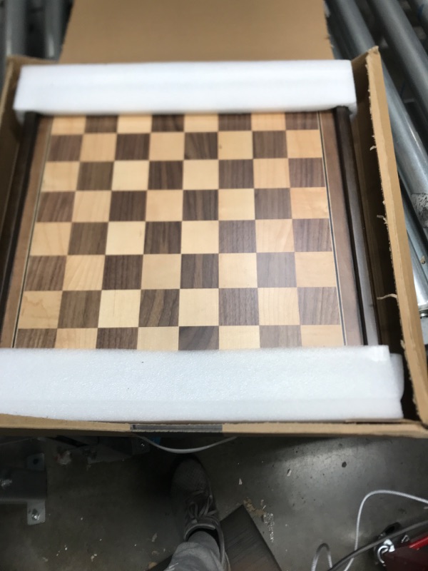 Photo 1 of A&A 15 inch Walnut Wooden Chess & Checkers Set w/ Storage Drawer /Weighted Chess Pieces - 3.0 inch King Height/ Walnut Box w/Walnut & Maple Inlay / 2 Extra Queen / Classic 2 in 1 Board Games Weighted Pieces w/ Walnut Box