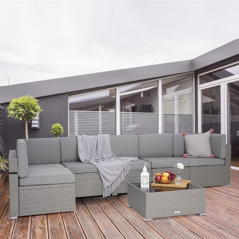 Photo 1 of ***Parts Only Box 1 of 3 Only***Pamapic Patio Furniture Set, 7 Pieces Modular Outdoor Sectional,Wicker Patio Sectional Sofa Conversation Set, Rattan Sofa with Coffee Table and Washable Cushions Covers, Grey Rattan(Grey Cushions) 7 PCS Grey