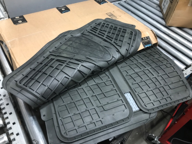 Photo 2 of Automotive Floor Mats Gray Black Universal Fit Heavy Duty Rubber fits Most Cars, SUVs, and Trucks, Full Set Trim to Fit FH Group F11311GRAYBLACK Gray/Black