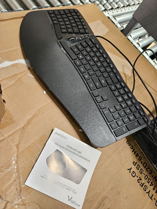 Photo 2 of Perixx PERIBOARD-330B, Wired Ergonomic Keyboard with Adjustable Wrist Rest, Illuminated Keys, and Membrane Low Profile Keys, 2 Extra USB Ports, US English Layout