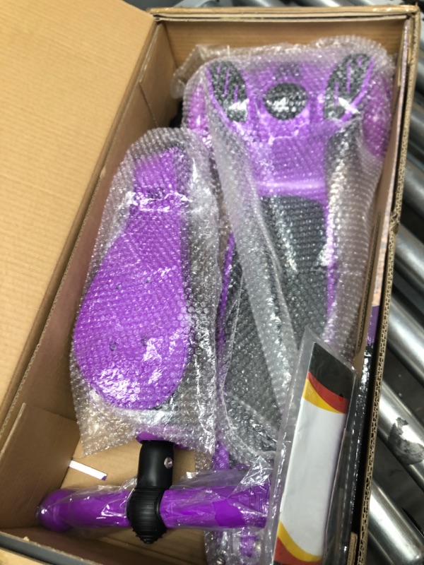 Photo 2 of 3 Wheeled Scooter for Kids - Stand & Cruise Child/Toddlers Toy Folding Kick Scooters w/Adjustable Height, Anti-Slip Deck, Flashing Wheel Lights, for Boys/Girls 2-12 Year Old - Hurtle HURFS56 Purple