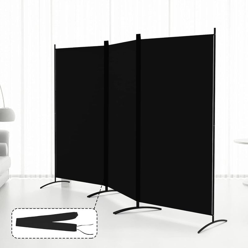 Photo 1 of (LOOSE HARDWARE)  Kokorona 3 Panel Room Divider, 6FT Tall Folding Privacy Screen Wall Dividers, Portable Privacy Screen Freestanding Room Divider for Room Separation, Included - Cover Strips, Black, 102''W x 71''H