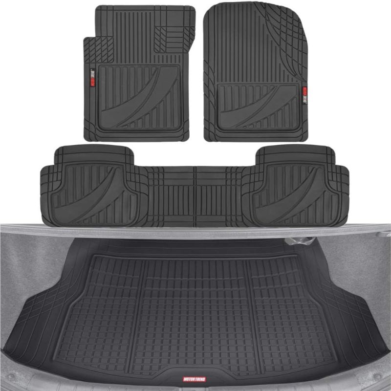 Photo 1 of Motor Trend FlexTough Performance All Weather Rubber Car Floor Mats with Cargo Liner (Black) & 923-BK Black FlexTough Contour Liners-Deep Dish Heavy Duty Rubber Floor Mats for Car SUV Truck & Van