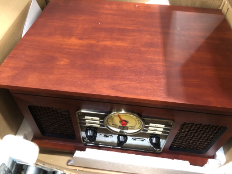 Photo 2 of Victrola Nostalgic 6-in-1 Bluetooth Record Player & Multimedia Center with Built-in Speakers - 3-Speed Turntable, CD & Cassette Player, FM Radio | Wireless Music Streaming | Mahogany Mahogany Entertainment Center