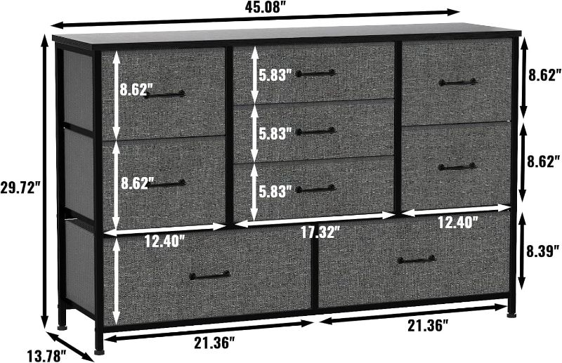 Photo 3 of (READ FULL POST) Furnulem Wide Dresser with 9 Large Drawers for 55'' Long TV Stand Entertainment Center,Wood Shelf Storage, Dark Grey