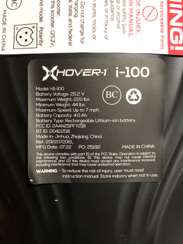 Photo 6 of ***USED - POWERS ON - UNABLE TO TO TEST FURTHER***
Hover-1 H1-100 Electric Hoverboard Scooter with Infinity LED Wheel Lights Black