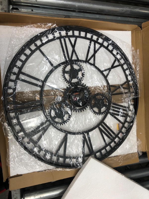 Photo 1 of SCOAGE Large Digital Wall Clock Mid Century Modern Gold Gears Roman Numerals Vintage Black Metal Clocks 24 Inch Oversized Wall Clock Battery Operated Kitchen Living Room Dining Room Fireplace Decor Gears 24 Inch