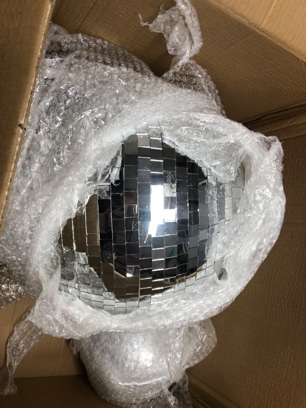 Photo 2 of 2 Pack Large Disco Ball Silver Hanging Mirror Disco Ball Reflective Mirror Disco Ball Ornament for Party Holiday Wedding Dance Music Festivals Decor Club Stage Props DJ Decoration (8 Inch, 16 Inch)