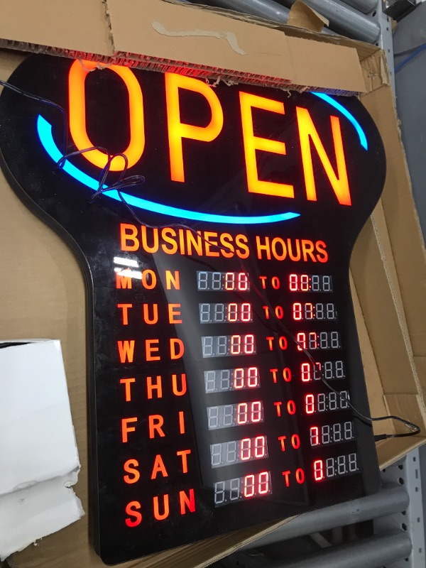 Photo 2 of Kanayu LED Business Open Sign Large Electronic Programmable Store Hours Sign with Instructions, 23.6 x 16.7 x 0.8 inches, Red and Black