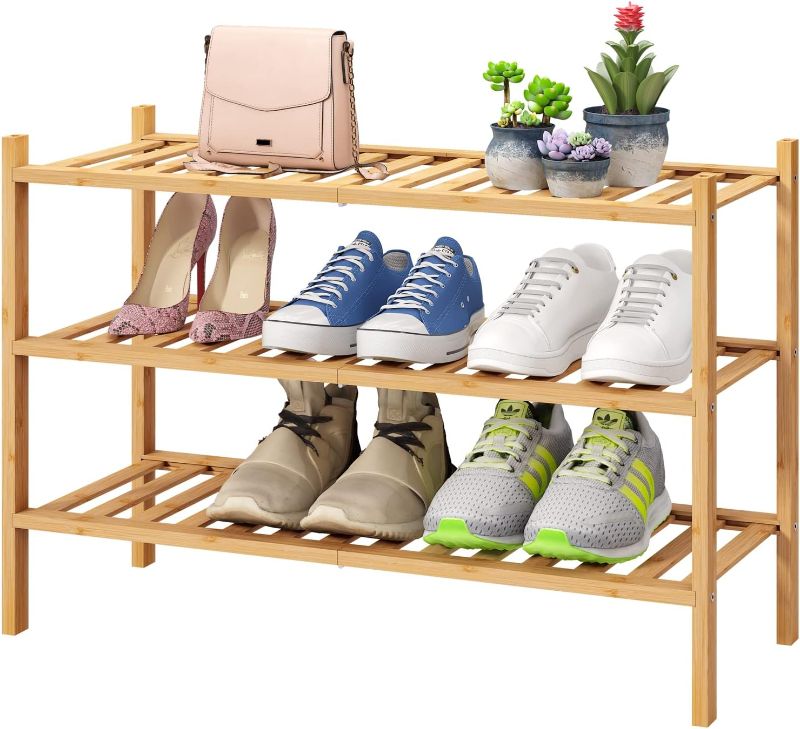 Photo 1 of 3-Tier Free Standing Shoe Racks, Bamboo Wood Shoe Rack for Entryway & Closet, Beautiful | Natural | Functional | Sturdy Shoe Rack
