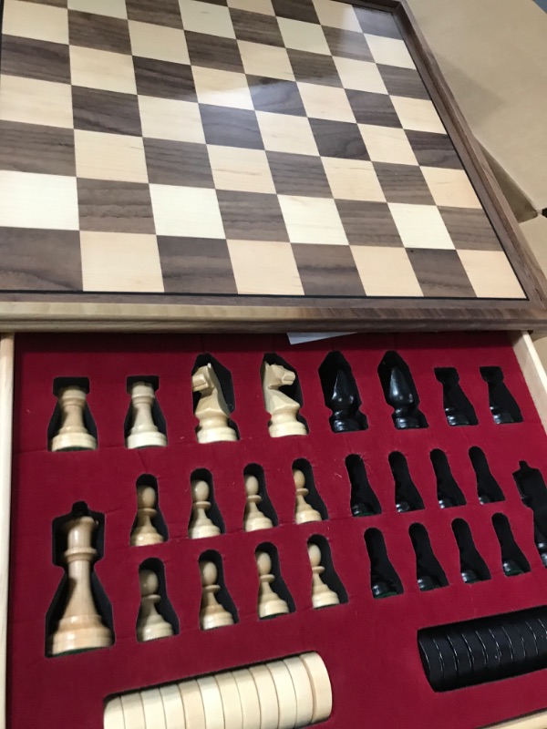 Photo 2 of A&A 15 inch Walnut Wooden Chess Sets w/ Storage Drawer / Triple Weighted Chess Pieces - 3.0 inch King Height