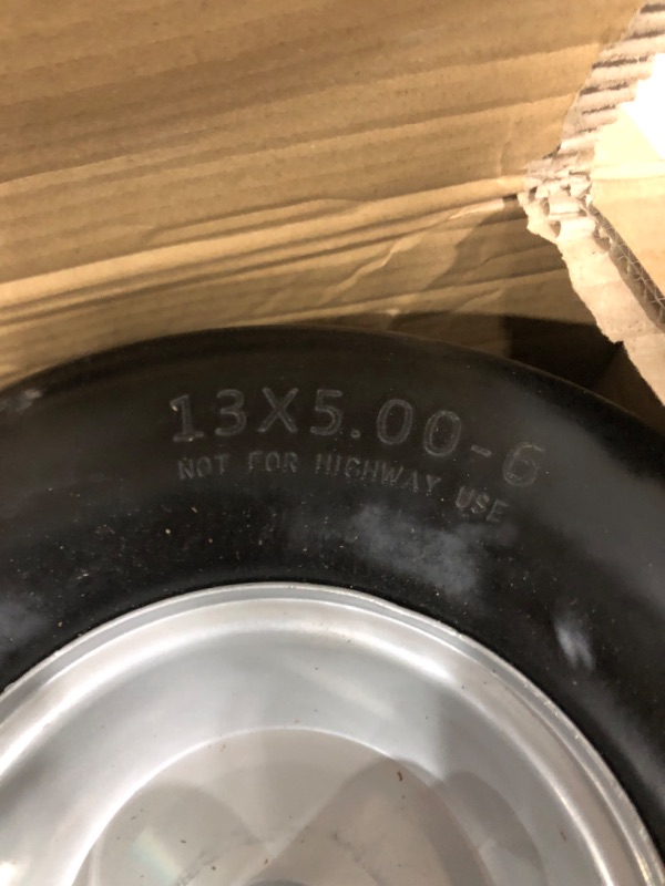 Photo 3 of 13x5.00-6 flat free tire and wheel, Zero-Turn Mower Front Solid Tire Assembly for Riding Lawn Mower Garden Tractor,3/4" Grease Bushing with Extra 5/8" Bushing,3.25"- 5.9" Center Hub (2 Pack)