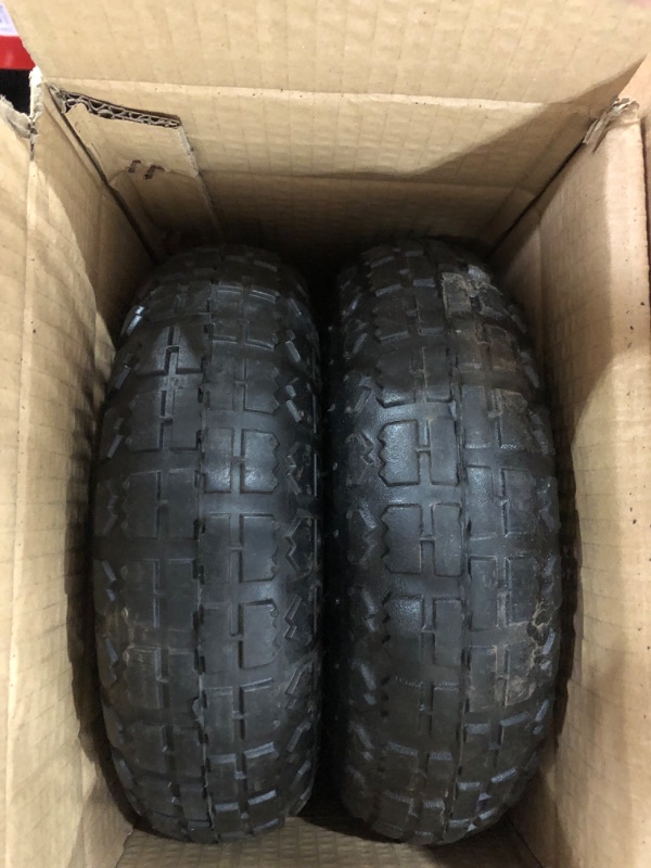 Photo 1 of 2 Pack 4.10/3.50-4" Pneumatic Air Filled Heavy-Duty Wheels/Tires,10" All Purpose Utility Wheels/Tires for Hand Truck/Gorilla Utility Cart/Garden Cart,5/8" Center Bearing,2.25" Offset Hub…