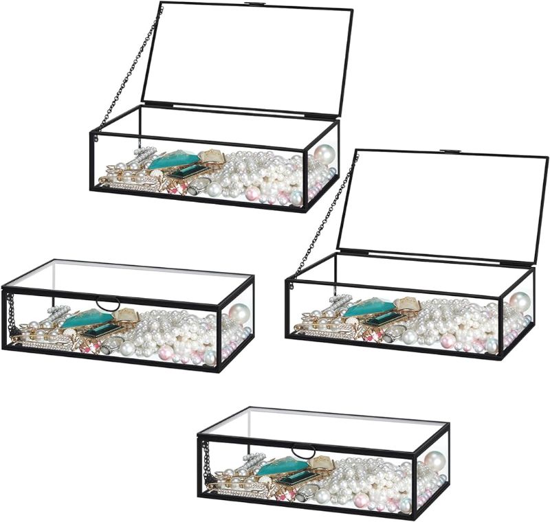 Photo 1 of Tondiamo Vintage Glass Lidded Box Rectangle Glass Jewelry Box Keepsake Display Clear Box Decorative Keepsake Glass Box Vanity Lidded Box for Birthday Wedding Party Decoration