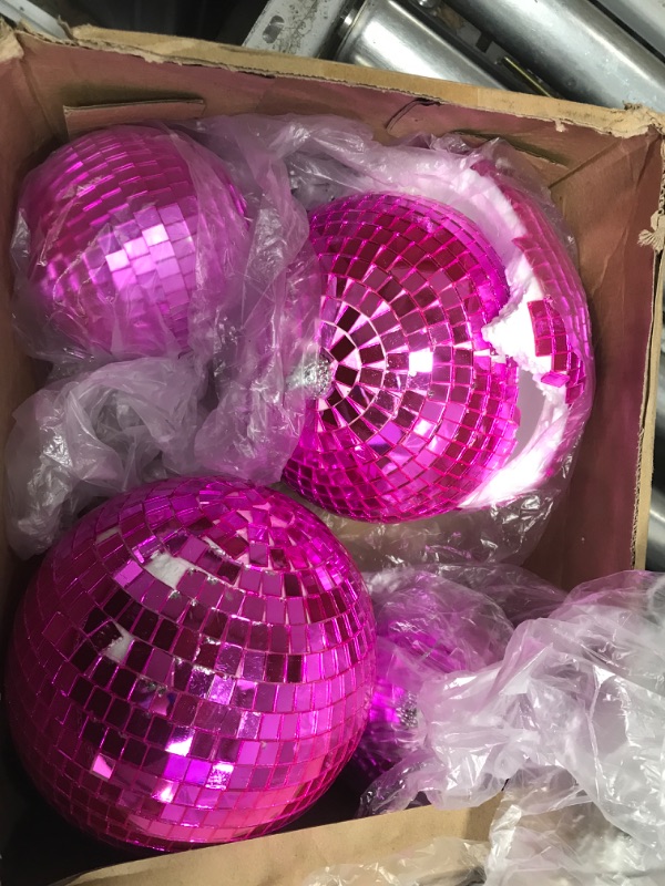 Photo 3 of 
4 Pcs Large Pink Disco Ball Mirror Disco Ball 70s Mellow Pink Disco Ball Hanging Disco Ball Stage Lightning Effect Ball for 70s Theme Party DJ Stage Props Wedding Birthday Decoration(8", 6", 4")
