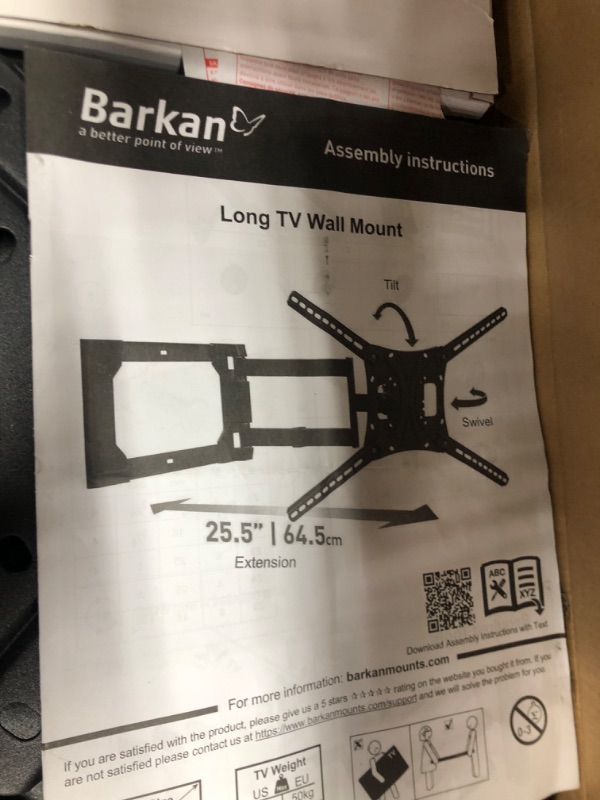 Photo 2 of Barkan 13 - 80 inch Full Motion - 4 Movement Flat / Curved TV Wall Mount Black Extremely Extendable Very Low Profile