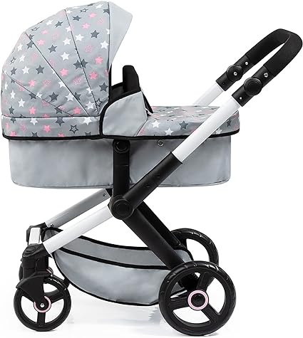 Photo 1 of Bayer Design Dolls: Pram Xeo - Grey, Pink, Stars - Includes Shoulder Bag, Fits Dolls Up to 18', Convertible to A Pushchair, Adjustable Handle & Swivel Front Wheels, Accessory for -Plush Toys, Ages 3+
